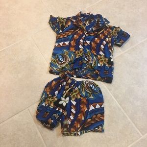 Size 8 Hawaiian Outfit Button Up Shirt & Shorts